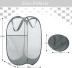 Deluxe Strong Mesh Pop up Laundry Hamper Basket with Side Pocket for Laundry Room, Bathroom, Kids Room, College Dorm or Travel Grey