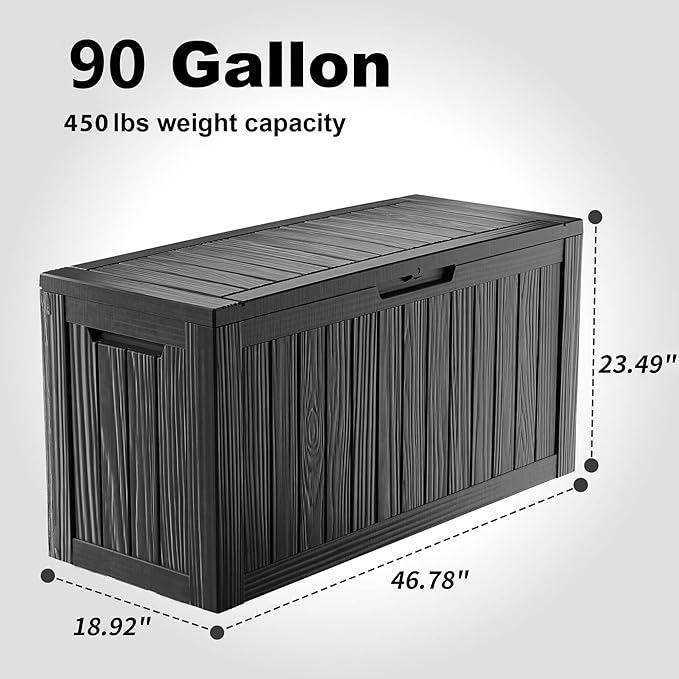 90 Gallon Waterproof Outdoor Storage Box,Resin Deck Box,Lockable Outside Storage Box Container for Patio Furniure,Garden,Tools (90 Gallon,Black)