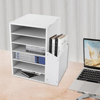 Literature Organizers With Side Storage cabinet, 6 Compartments Office Mailbox with Adjustable Shelves, PVC Board Literature Sorter for Office, Home, Classroom, Mailrooms Organization, White