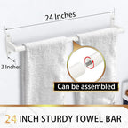 White 24 Inch Bathroom Towel Bar, Towel Racks for Bathroom Wall Mounted Hanging Bath Towels, Stainless Steel Single Towel Rod Holder