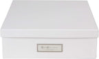 Bigso Oskar Fiberboard Label Frame Document Letter Box - File Organizer Box for Important Paperwork - Durable Document Storage with a Lid & Metal Label Window - 3.3 in x 10.2 in x 13.8 in - White