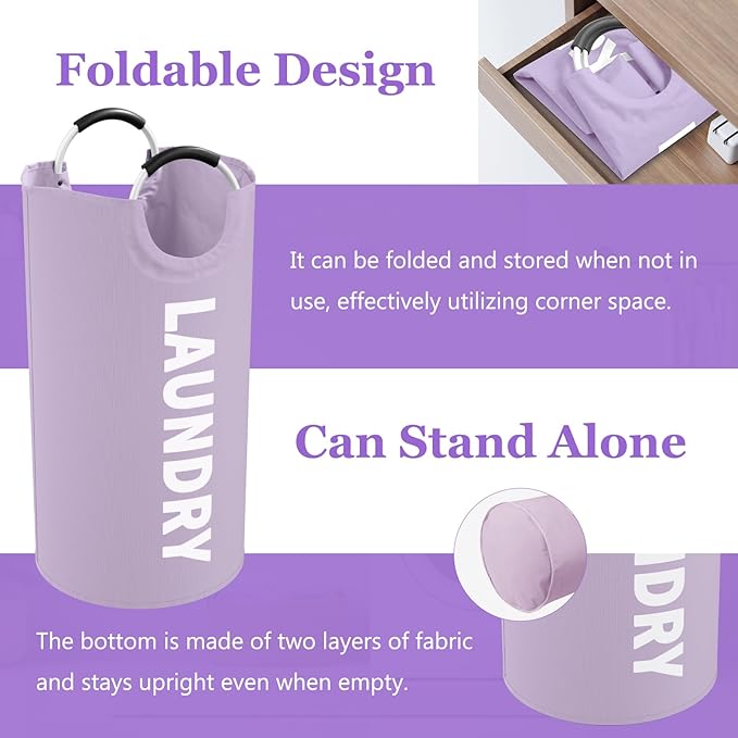 95L Folding Laundry Basket, Large Laundry Hamper with Handles, Portable Dirty Clothes Hamper, Independent Storgae Basket for Bathroom, Living Room, Dorm, Purple