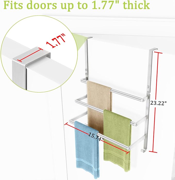 Over The Door Towel Racks for Bathroom, Over The Door Towel Rack, Towel Rack with Hooks for Door Hanging, Towel Bar Over The Door Towel Holder 16Inch, Brushed Nickel
