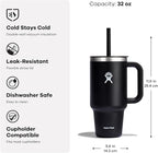 Hydro Flask Travel Tumbler with Handle, Lid and Straw - Insulated Stainless Steel in 32 Oz Botanical Bliss Coconut