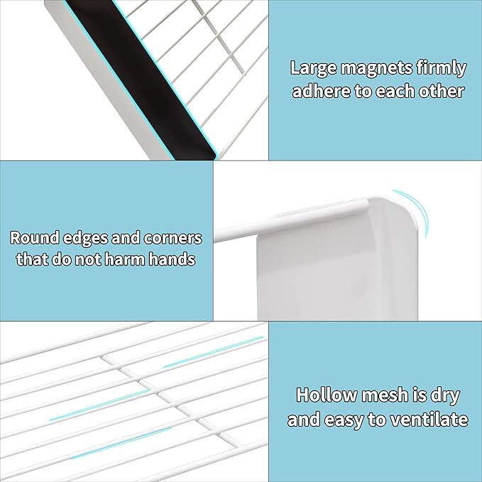 LEQ Clothes Drying Rack Magnetic Folding Shelf for Clothes and Towels, Magnet Rack Mount on Washing Machine Fridge, Durable Folding Rack for Laundry Room Bathroom Kitchen