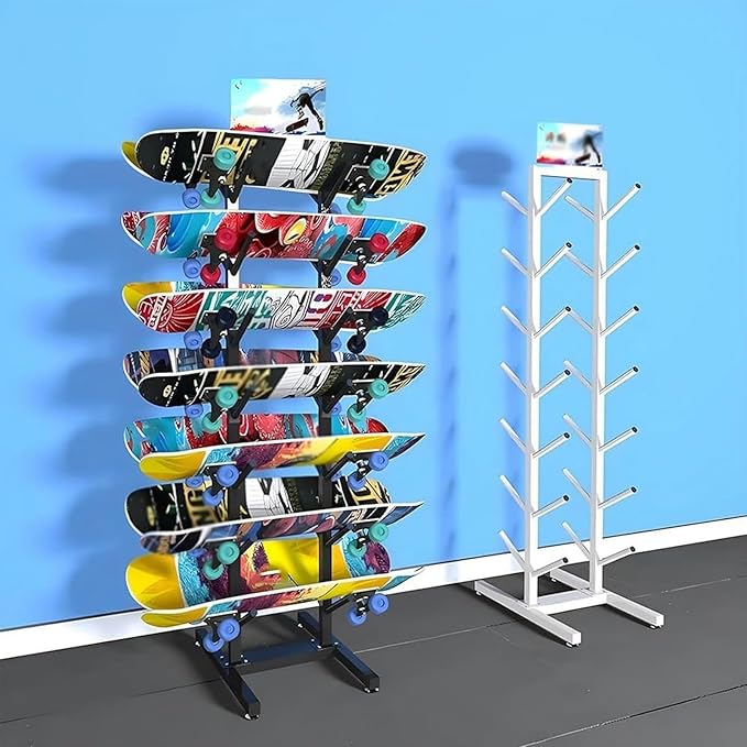 Ski Storage Rack for Garage,7 Layers Freestanding Ski Holder,Heavy Duty Iron Ski Storage Organizer, Snowboard Floor Display Stand Storage Rack for Shop Home(37x55x165inch, White)