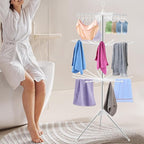 3-Tier Foldable Clothes Drying Rack, Rotating Clothing Rack w/Three-Legged Base, 24 Clips Large Capacity Indoor Clothes Airer for Scarves, Towels, Socks, Underwear