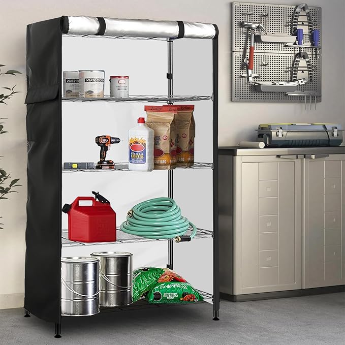 Wire Shelf Cover,600D Heavy Duty 100% Waterproof Shelf Covers for Wire Shelving,Outdoor Storage Shelves Cover for Metal Rack,60" W x 18" D x 72" H,Black