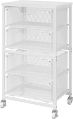 4-Drawer Rolling Storage Cart, Utility Cart with Drawers, White Metal Craft Cart Organizer with Wheels & Wooden Top, Art Supply Storage Organizer for Classroom, Office, Kitchen,Patent Pending