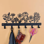 16 Inches Towel Rack Wall Mounted with 6 Hooks, Black Metal Key Hanger Keychain Holder for Entryway Front Door Hallway Mudroom, Waterproof Rustproof Kitchen Bathroom Organizer Home Decor