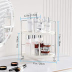 FSyueyun 2-Tier Corner Bathroom Counter Organizer, Tool-Less Installation Vanity Shelf Small Plastics Countertop Makeup Tray Skincare Perfume Organizers (Silver)
