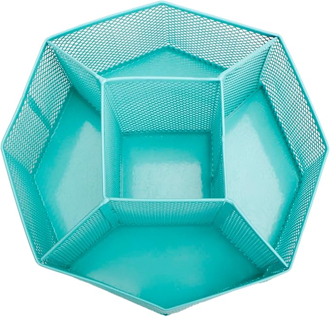 Annova Mesh Desk Organizer Rotate with 5 Compartments Spinning Tidy Candy/Pen Holder Office, Art Supply, Storage, Classroom, Home (Turquoise)