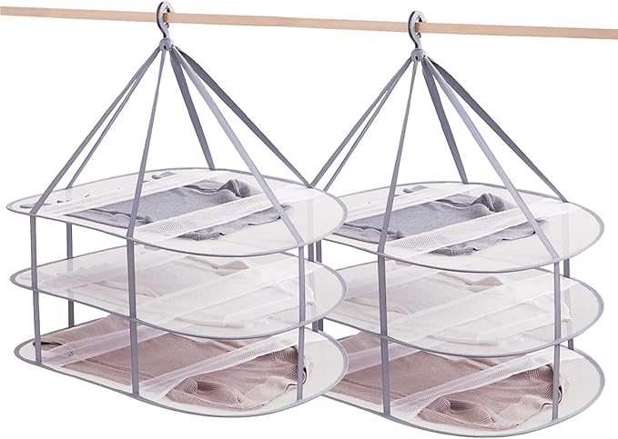 3 Tier Folding Mesh Clothes Drying Rack, Stackable Sweater Drying Rack with Internal Fixation, Portable Hanging Laundry Rack for T-Shirt,Swimsuit,Sweater,Delicates (2 Pack)