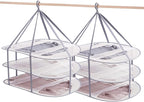 3 Tier Folding Mesh Clothes Drying Rack, Stackable Sweater Drying Rack with Internal Fixation, Portable Hanging Laundry Rack for T-Shirt,Swimsuit,Sweater,Delicates (2 Pack)