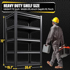 5-Tier Garage Shelving Heavy Duty, 2500LBS Garage Shelves, Adjustable Metal Shelving Unit, Garage Storage Shelves, Utility Rack Shelf, Shelves for Garage Storage, 72" H×35.4" W×16" D, 2 Pack