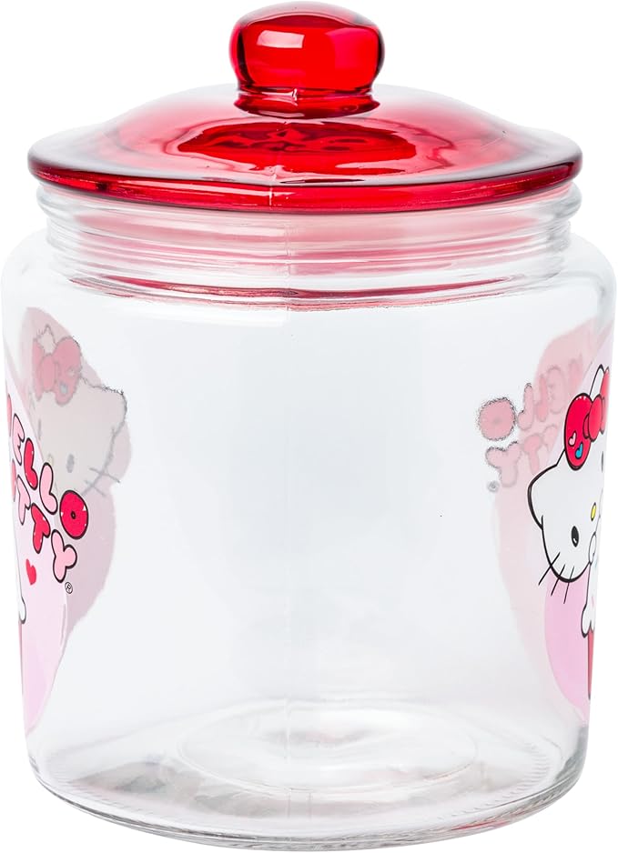 Silver Buffalo Sanrio Hello Kitty Cookie Glass Jar with Lid, 4” x 4” x 6”