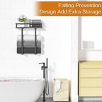 Towel Racks for Bathroom Wall Mounted, Xstydes Metal Towel Holder with Wooden Shelf for Folding Large Towels, Towel Storage for Small Bathroom Organizer Decor or RV Camping, Black