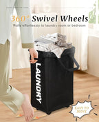 UULANFA Laundry Basket Wheels 75L with Removable Mesh Bag Waterproof Oxford Cloth Suitable for Bedroom Dormitory Clothing Storage Basket (Gray)