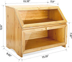 HOMEKOKO Double Layer Large Bread Box for Kitchen Counter, Wooden Large Capacity Bread Storage Bin (Natural Bamboo)