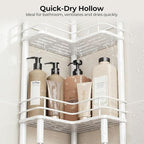 Orimade Rustproof 4 Tier Floor Standing Corner Shower Caddy Organizer with Toothbrush Holder, Large Spacing Floor Shower Shelf Rack Storage Stands with Hooks for Bathroom Kitchen, White