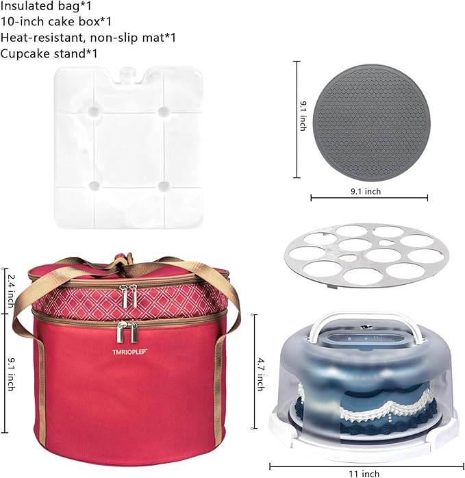 TMRIOPELP Tall Cake Carrier with Lid and Handle Insulated Cake Container Cake Transport Carrier Ideal for Pies Cupcakes and Pastries Perfect for Safe and Secure Cake Delivery (Red, 10 inch)