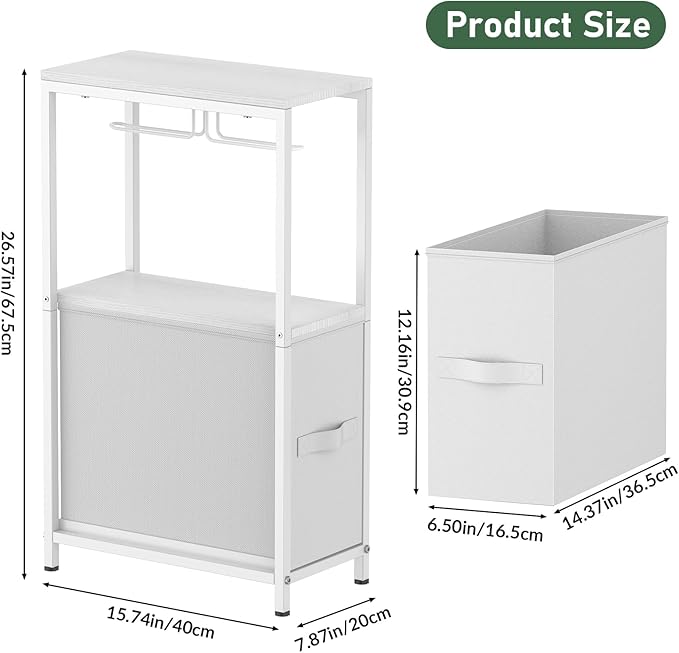 Slim Toilet Paper Storage Cabinet White, Toilet Paper Holder with Storage Bathroom Cabinet for Small Spaces Freestanding Tissue Stand with Drawer