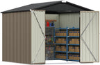 Patiowell 8x8 FT Outdoor Storage Shed, Metal Tool Sheds, Brown