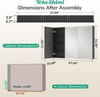 TokeShimi 48 x 32 Medicine Cabinet with Mirror, Assembly Required, Tempered Beveled Mirror, Black Recessed Medicine Cabinet, Stepless Adjustable Shelves, Recessed/Wall Mounted