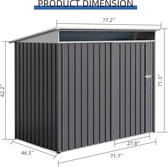 JY QAQA 6x4 FT Metal Outdoor Garden Storage Shed, Waterproof Metal Garden Sheds with Window and Lockable Door, Weather Resistant Steel Tool Storage House Shed for Patio,Lawn