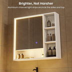 Hasuit Lighted Medicine Cabinet with Mirror and Shelves, Modern Bathroom Medicine Cabinet with Open Storage, Aluminum Channel LED Lights, 31.5'' x 30.7'', White