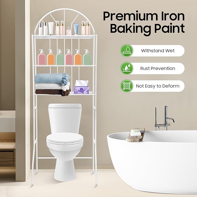 3-Tier Over The Toilet Shelf, Freestanding Bathroom Organizer Bathroom Rack Over Toilet Space Saver 55lbs Capacity Corner Stand Storage Organizer for Bathrooms Toilets Balconies