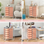 RELAX4LIFE 15-Drawer Storage Drawer Carts - Mobile Rolling Utility Cart w/Wheels, Craft Organizer for Classroom Organization and Storage, School, Office, Home, Storage Organizer Cart (Pink)