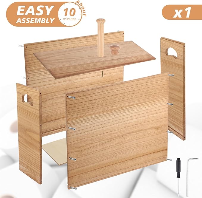 Bokon 32L Wooden Toilet Paper Holder with Lid and Handle, Waterproof and Mildew-Proof- Mega Capacity, Toilet Papers Organizer for Bathroom Standing for 9-12 Rolls Bathroom Accessories(Natural)