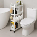 ShellKingdom 4 Tier Bathroom Storage Organizer, Toilet Paper Holder, Slim Rolling Storage Cart for Narrow Space with Handle, Mobile Shelving Unit for Bathroom, Kitchen, Laundry (White)