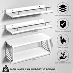 Floating Shelves for Wall, Floating Shelf for Bathroom Set of 3, Floating Shelf for Wall with Toilet Paper Holder for Bathroom, Bedroom, Living Room, Kitchen, Office (White)