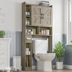 Over The Toilet Storage Cabinet, Farmhouse Storage Cabinet Over Toilet with 2 Barn Door & Toilet Paper Holder Stand, Home Space-Saving Rack, for Bathroom, Restroom (Grey).
