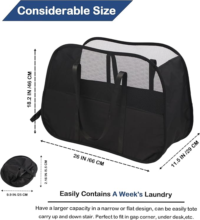 Collapsible Laundry Baskets, 95L Laundry Hamper, Foldable Clothes Hamper with Shoulder Strap for Bedroom, Dorm, Apartment - Durable Tear-Resistant Storage Basket for Laundry, Kids Room (2 Pack, Black)