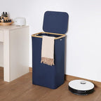 efluky Laundry Basket with Lid and Removable Bag, 100L Tall Laundry Hamper with Bamboo Handles, Aesthetic Dirty Clothes Bin for Laundry Room, Bathroom, Bedroom and Dorm, Blue