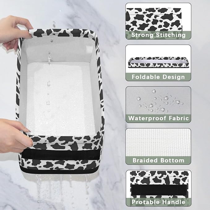 Cow Print Bathroom Storage Baskets Waterproof Bathroom Counter Organizer Decorative Toilet Paper Storage Basket for Organizing for Bathroom Living Room Decor