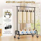 Heavy-duty Clothing Rack with Wheels, Rolling Clothes Rack with Shelf, Clothes Racks for Hanging Clothes, Metal Standing Garment Racks, Black
