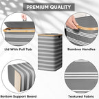 BALEINE Laundry Hamper with Lid, Tall Laundry Baskets with Bamboo Pull Handles, Large Laundry Bin with Internal Support (18 Gal/70L, Grey Pinstripe)