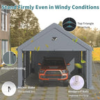 10x16FT Heavy Duty Carport Canopy,Extra Large Portable Car Tent Garage with Roll-up Windows and All-Season Tarp Cover,Removable Roof&Side Wall for Car, SUV,Boats&Truck Shelter Logic Storage