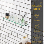 KOKOSIRI Floating Shelves Wall Mount 20-Inch Bathroom Tempered Glass Shelf for Kitchen Storage Shower Hanging Rack, Brushed Stainless Steel B1107BR-L20