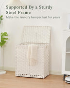 Laundry Hamper with Lid Wicker Laundry Basket 112 L (29.6 Gal) Laundry Hampers Handwoven Rattan Clothes Hamper with Handles 3 Removable Liner Bag, 6 Mesh Bags for Bathroom Bedroom White