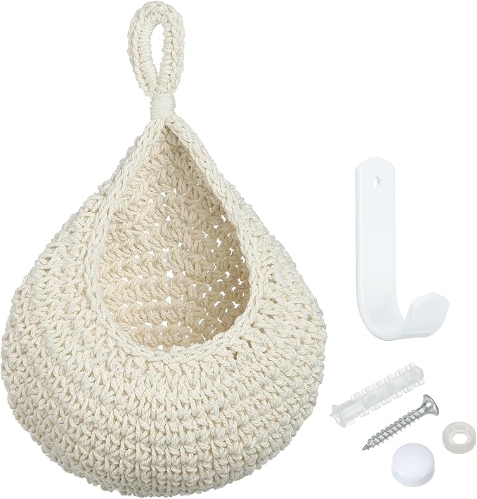 PATIKIL Hanging Fruit Baskets for Kitchen, Medium Size Teardrop Home Decor Storage Hand-Woven Wall Hanging Basket for Garlic Potato Vegetable, Beige