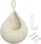 PATIKIL Hanging Fruit Baskets for Kitchen, Medium Size Teardrop Home Decor Storage Hand-Woven Wall Hanging Basket for Garlic Potato Vegetable, Beige
