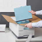 STAPLES Storage & Filing Box, Heavy-Duty with Handles & String-Button Lid, Letter Size Documents, Stackable, 4-Pack, White/Gray
