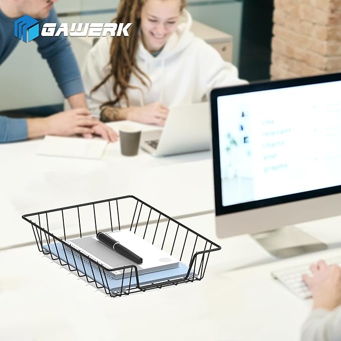 Letter Desk Tray Organizer, A4 File Tray Magazine Files Storage Basket Organizer Bin, Black, 3 Pack
