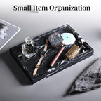 Real Natural Marble Tray for Bathroom, Genuine Marble Stone Vanity Tray, Luxury Storage Trays for Kitchen, Vanity, Home Decor, Dresser, Non-Resin/Non-Ceramic, 12"x 8"x 1.2", Black