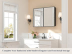 Keonjinn 40” x 30” Black Bathroom Medicine Cabinets with Mirror Recessed or Surface Wall-Mounted Aluminum Alloy Framed Beveled Mirror with Soft Close Hinge, 2 Doors Modern Bathroom Mirror with Storage